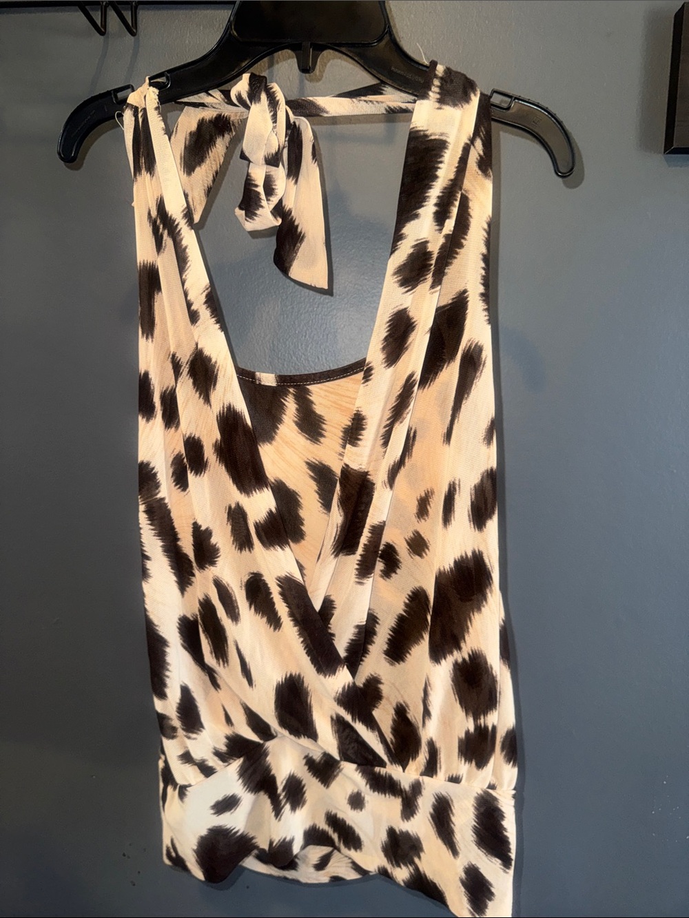 Charlotte Russe Cream & Black Animal Print Tie-Back V-Neck Camisole